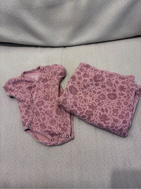 Loved Baby Mauve Floral layette Onesie & swaddle Blanket Set